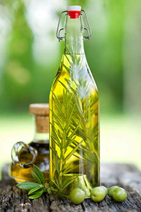 Flip Top Glass Bottle [1 Liter / 33 fl. oz.] [Pack of 4] – Swing Top Brewing Bottle with Stopper for Beverages, Oil, Vinegar, Kombucha, Beer, Water, Soda, Kefir – Airtight Lid & Leak Proof Cap – Clear