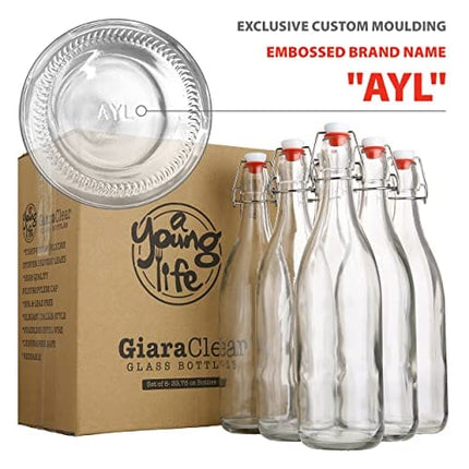 Flip Top Glass Bottle [1 Liter / 33 fl. oz.] [Pack of 4] – Swing Top Brewing Bottle with Stopper for Beverages, Oil, Vinegar, Kombucha, Beer, Water, Soda, Kefir – Airtight Lid & Leak Proof Cap – Clear