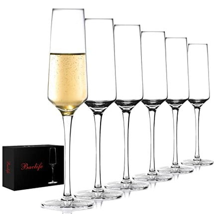 BACLIFE Champagne Flutes - Hand Blown Elegant Champagne Glasses Set of 6 - Unique Gift for Birthday,Wedding, Anniversary - Ideal for Wine Tasting,Daily Use - 7 oz, Clear