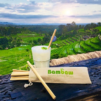 Bambaw Reusable Bamboo Straws | BPA Free Long Bamboo Straws Reusable Organic | Eco Straws Alternative To Plastic Straws | Strong & Durable Bamboo Drinking Wooden Straws | 12 Straws | 5.5 & 8.7 Inch