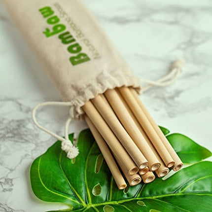 Bambaw Reusable Bamboo Straws | BPA Free Long Bamboo Straws Reusable Organic | Eco Straws Alternative To Plastic Straws | Strong & Durable Bamboo Drinking Wooden Straws | 12 Straws | 5.5 & 8.7 Inch