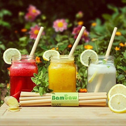 Bambaw Reusable Bamboo Straws | BPA Free Long Bamboo Straws Reusable Organic | Eco Straws Alternative To Plastic Straws | Strong & Durable Bamboo Drinking Wooden Straws | 12 Straws | 5.5 & 8.7 Inch