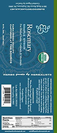 Barefoot Botanicals Rosemary Certified Organic Botanical Simple Syrup