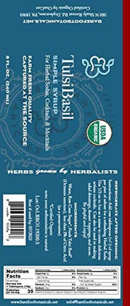 Barefoot Botanicals Tulsi Basil Botanical Certified Organic Simple Syrup
