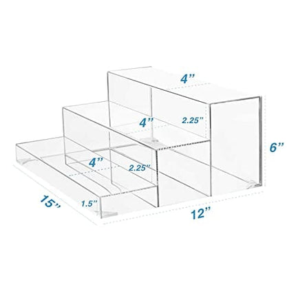 BARsics 3-Tiers Assembled Back Bar Bottle Rack Display, Clear Acrylic Stand Riser 16x6.5x12.5 inches