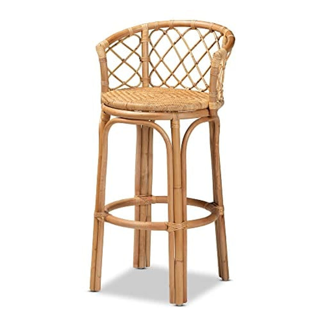 Baxton Studio Orchard Modern Bar Stool Natural Brown Rattan Bar Stool