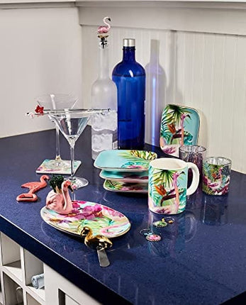 Beachcombers Flamingo Palm Tree Lotus Flower S/6 Reusable Glass Drink Stirs Tropical Cocktail Bar Beach Party Swizzle Sticks Pink