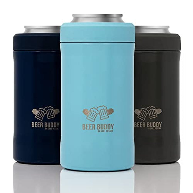 Grill Rescue Insulated Can Holder – Vacuum-Sealed Stainless Steel – Beer Bottle Insulator for Cold Beverages – Thermos Beer Cooler Suited for Any Size Drink - One Size Fits All (Matte Turquoise)