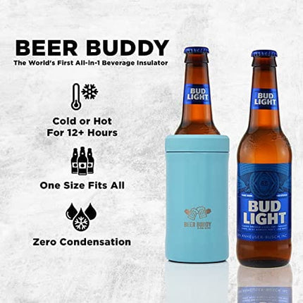 Grill Rescue Insulated Can Holder – Vacuum-Sealed Stainless Steel – Beer Bottle Insulator for Cold Beverages – Thermos Beer Cooler Suited for Any Size Drink - One Size Fits All (Matte Turquoise)