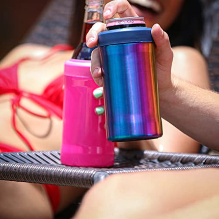 Grill Rescue Insulated Can Holder – Vacuum-Sealed Stainless Steel – Beer Bottle Insulator for Cold Beverages – Thermos Beer Cooler Suited for Any Size Drink - One Size Fits All (Matte Turquoise)
