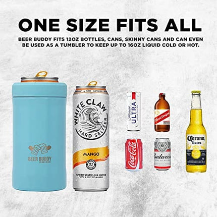 Grill Rescue Insulated Can Holder – Vacuum-Sealed Stainless Steel – Beer Bottle Insulator for Cold Beverages – Thermos Beer Cooler Suited for Any Size Drink - One Size Fits All (Matte Turquoise)