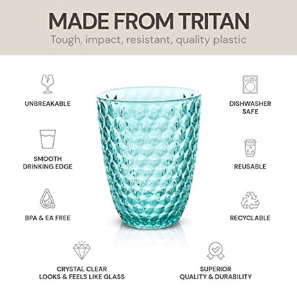 BELLAFORTE Shatterproof Tritan Plastic Short Tumbler, Set of 4, 12 oz - Laguna Beach Drinking Glasses - Unbreakable Glasses for Indoor and Outdoor Use - BPA Free - Blue