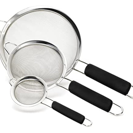 Bellemain Fine Mesh Strainer Basket - Stainless Steel Colander with Handle - Flour Sifter for Baking - Kitchen Food Strainer Sieve, Tea, Rice, Spaghetti, Pasta Strainer Set of 3-3.4”, 5.5”, 7.5”
