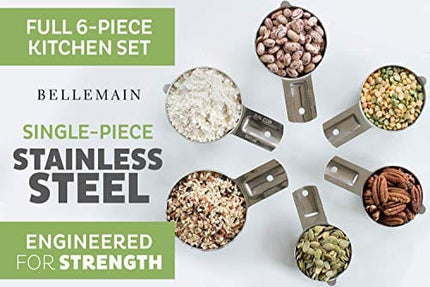 Bellemain One Piece Stainless Steel Measuring Cups - Nesting Measuring Cups for Kitchen, Bakers Measuring Cups, Dry Measuring Cups - Ml & Oz Measuring Cup for Liquid, Metal Measuring Cup Set of 6