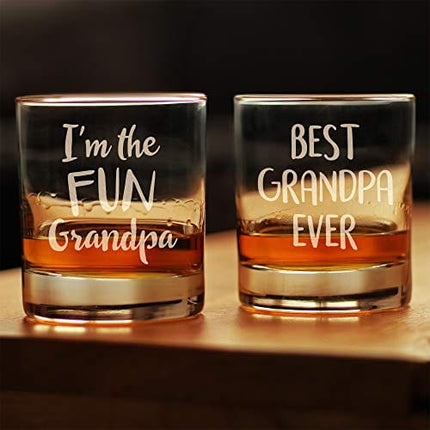 Best Grandpa Ever - Whiskey Rocks Glass - Fun Gift for Grandfathers - Cute Engraved Glasses for Grandparents - 10.25 oz