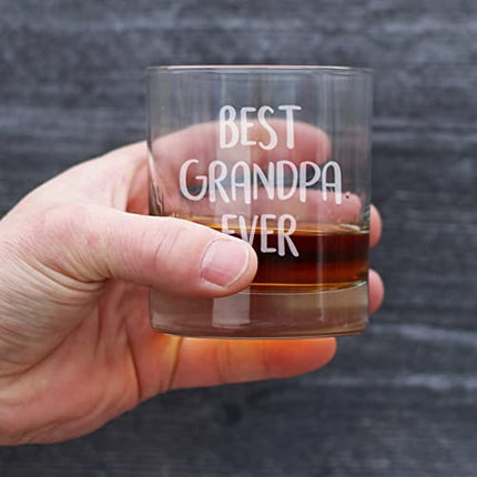 Best Grandpa Ever - Whiskey Rocks Glass - Fun Gift for Grandfathers - Cute Engraved Glasses for Grandparents - 10.25 oz