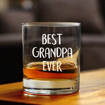 Best Grandpa Ever - Whiskey Rocks Glass - Fun Gift for Grandfathers - Cute Engraved Glasses for Grandparents - 10.25 oz