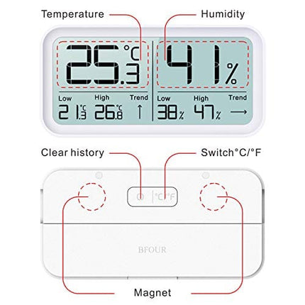 BFOUR Hygrometer Indoor Thermometer, Hygrometer Humidity Gauge Room Thermometer Digital Hygrometer Indoor Temperature Humidity Monitor High-Precision Digital Sensor(HD Large Display)