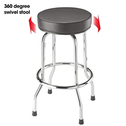 BIG RED Torin Swivel Bar Stool: Padded Garage/Shop Seat with Chrome Plated Legs, Black