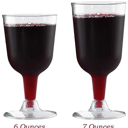 50 Disposable Wine Glasses | 7 oz. Premium Clear Hard Plastic Fancy Cups for Parties & Weddings (50-Pack) by BloominGoods (6 Ounce)