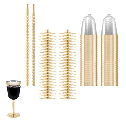 50 Gold Rimmed Disposable Plastic Wine Glasses | Large 10 oz. Premium Clear Hard Plastic Fancy Wine Cups for Weddings & Events (50-Pack) by BloominGoods