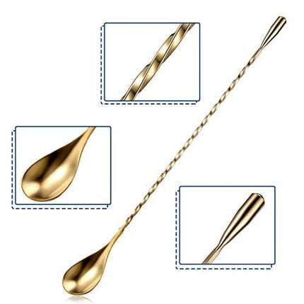 4 Pieces Cocktail Spoon Bar Stirring Spoon Long Handle Stainless Steel Spiral Pattern Cocktail Mixing Shaker Spoon, 12 Inch, 4 Colors (Multicolor, Blue, Purple, Champagne)