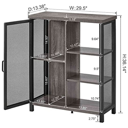 BON AUGURE Farmhouse Coffee Bar Cabinet with Storage, Industrial Liquor Cabinet with Adjustable Shelves, Rustic Small Buffet and Sideboard for Home (Dark Grey Oak)