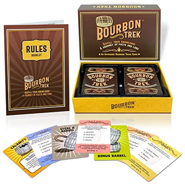 BourbonTrek Trivia Game - Embark on a Journey of Facts & Lore | Perfect Bourbon Gifts for Men with Four Fun Categories History, Science, Pop Culture, Neat or Not