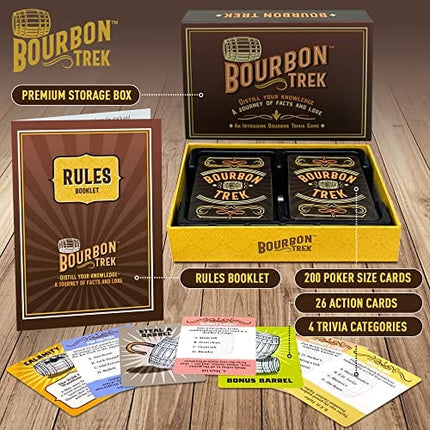 BourbonTrek Trivia Game - Embark on a Journey of Facts & Lore | Perfect Bourbon Gifts for Men with Four Fun Categories History, Science, Pop Culture, Neat or Not