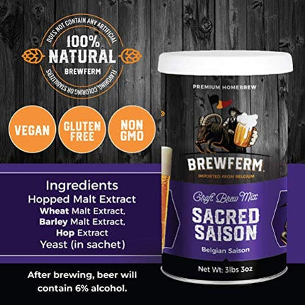 Brewferm Buckrider Belgian Homebrewing Premium Deluxe Brew Kit - Sacred Saison Premium Deluxe Craft Brew Mix - No Boil - Makes 15 Liters/ 4 gallons