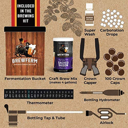 Brewferm Buckrider Belgian Homebrewing Premium Deluxe Brew Kit - Sacred Saison Premium Deluxe Craft Brew Mix - No Boil - Makes 15 Liters/ 4 gallons