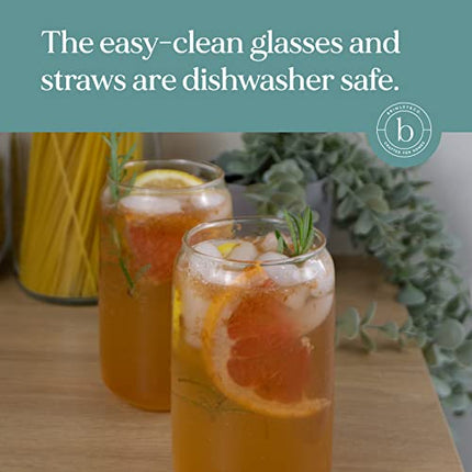 Brimley 20z Can Shaped Beer Glasses Set - Drinking Glasses with 4 x Bent Glass Straws and 1 x Brush Cleaner - Borosilicate Drink Glasses - Novelty Beer Glass for Beer Lovers/Cool Gifts for Beer Lovers