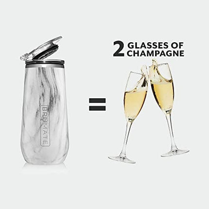 BrüMate 12oz Insulated Champagne Flute With Flip-Top Lid - Made With Vacuum Insulated Stainless Steel (Carrara)