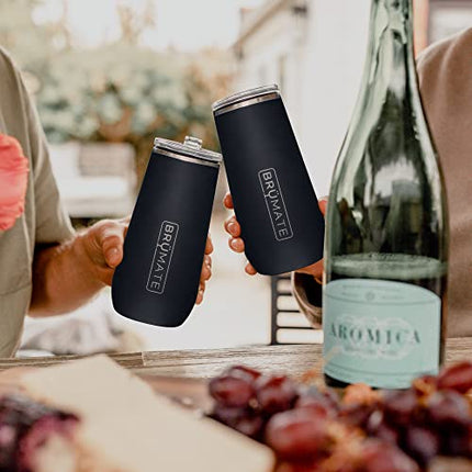 BrüMate 12oz Insulated Champagne Flute With Flip-Top Lid - Made With Vacuum Insulated Stainless Steel (Carrara)