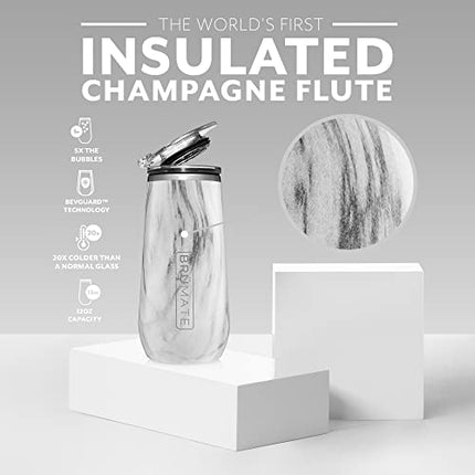 BrüMate 12oz Insulated Champagne Flute With Flip-Top Lid - Made With Vacuum Insulated Stainless Steel (Carrara)