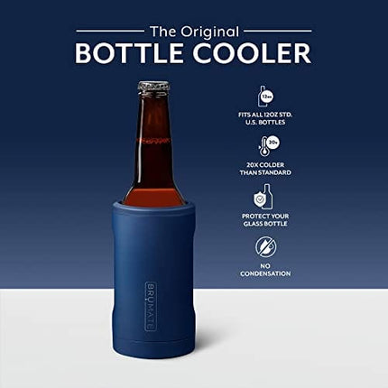 BrüMate Hopsulator Bott'l Insulated Bottle Cooler for Standard 12oz Glass Bottles | Glass Bottle Coozie Insulated Stainless Steel Drink Holder for Beer and Soda (Matte Navy)