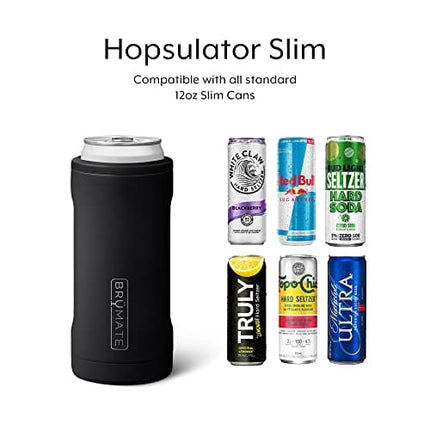 BrüMate Hopsulator Slim Can Cooler Insulated for 12oz Slim Cans | Skinny Can Coozie Insulated Stainless Steel Drink Holder for Hard Seltzer, Beer, Soda, and Energy Drinks (Matte Navy)
