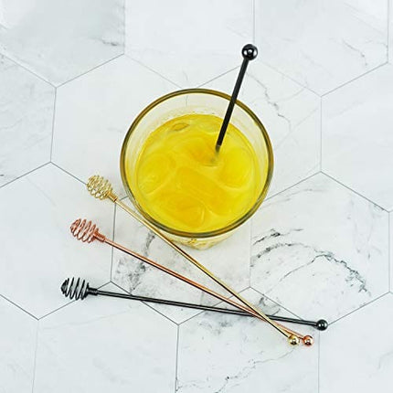 Coffee Stir Sticks,BURLIHOME Specialty Spoons Stainless Steel Spherical Mixing Spoon Solid/Hollow Swizzle Sticks For Drink/Cocktail/coffee,Home Bar Party Supply,Black-4 Pieces.