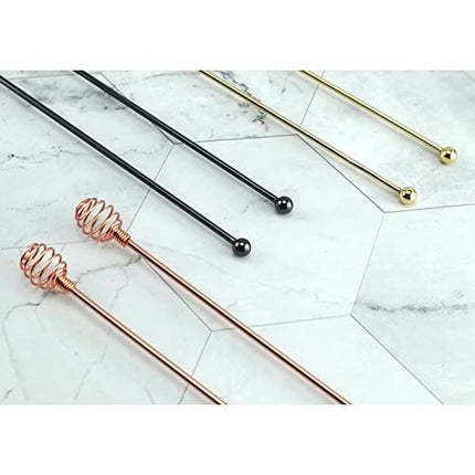Coffee Stir Sticks,BURLIHOME Specialty Spoons Stainless Steel Spherical Mixing Spoon Solid/Hollow Swizzle Sticks For Drink/Cocktail/coffee,Home Bar Party Supply,Black-4 Pieces.
