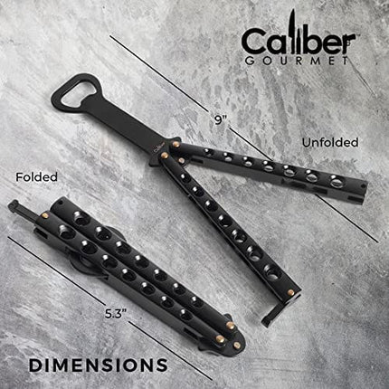 Caliber Gourmet Butterfly Knife Style Multitool Butterfly Bottle Opener and Beer Opener, Switchblade Knife, Camping, Hiking, Kitchen BBQ Grill, Flatware Utensil, Bartender, Black, Father's Day Gift