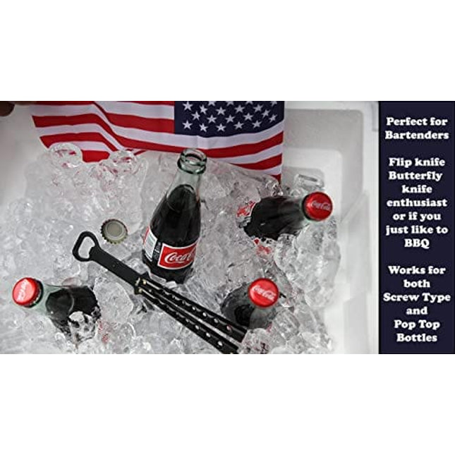 Caliber Gourmet Butterfly Knife Style Multitool Butterfly Bottle Opener and Beer Opener, Switchblade Knife, Camping, Hiking, Kitchen BBQ Grill, Flatware Utensil, Bartender, Black, Father's Day Gift