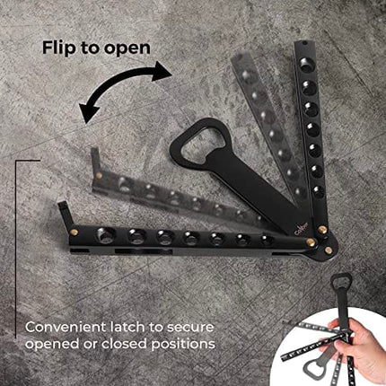 Caliber Gourmet Butterfly Knife Style Multitool Butterfly Bottle Opener and Beer Opener, Switchblade Knife, Camping, Hiking, Kitchen BBQ Grill, Flatware Utensil, Bartender, Black, Father's Day Gift