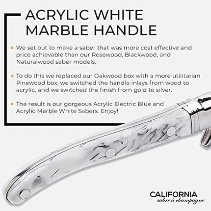 California Champagne Saber Company - Marble White - Handmade Sword Made in Laguiole French Style - Packaged in Elegant Pinewood Crate - Luxurious Champagne Knife Bottle Opener