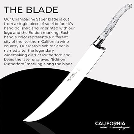 California Champagne Saber Company - Marble White - Handmade Sword Made in Laguiole French Style - Packaged in Elegant Pinewood Crate - Luxurious Champagne Knife Bottle Opener