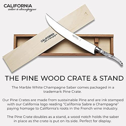 California Champagne Saber Company - Marble White - Handmade Sword Made in Laguiole French Style - Packaged in Elegant Pinewood Crate - Luxurious Champagne Knife Bottle Opener