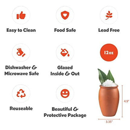 CANTAREY 12oz Cantaritos de Barro - Set of 2 Cocktail Glasses for Tequila, Margaritas, Mojitos and more - Taco Tuesday Cocktail Cups - Mexican Fiesta Jarritos de Barro Mexicanos