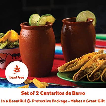 CANTAREY 12oz Cantaritos de Barro - Set of 2 Cocktail Glasses for Tequila, Margaritas, Mojitos and more - Taco Tuesday Cocktail Cups - Mexican Fiesta Jarritos de Barro Mexicanos