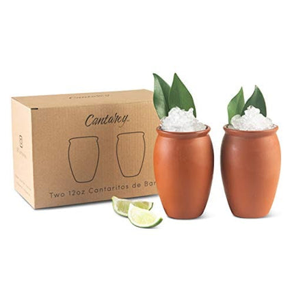 CANTAREY 12oz Cantaritos de Barro - Set of 2 Cocktail Glasses for Tequila, Margaritas, Mojitos and more - Taco Tuesday Cocktail Cups - Mexican Fiesta Jarritos de Barro Mexicanos