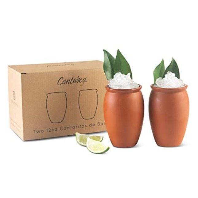 CANTAREY 12oz Cantaritos de Barro - Set of 2 Cocktail Glasses for Tequila, Margaritas, Mojitos and more - Taco Tuesday Cocktail Cups - Mexican Fiesta Jarritos de Barro Mexicanos