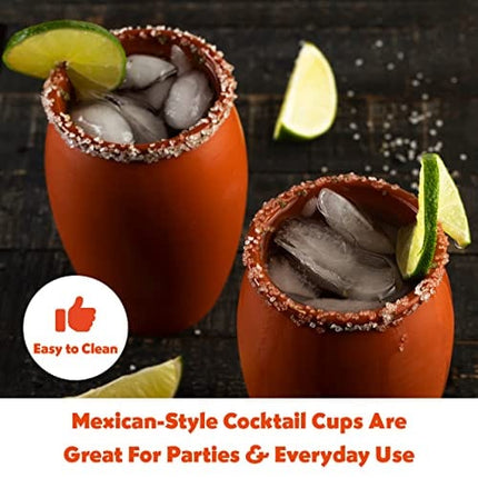CANTAREY 12oz Cantaritos de Barro - Set of 2 Cocktail Glasses for Tequila, Margaritas, Mojitos and more - Taco Tuesday Cocktail Cups - Mexican Fiesta Jarritos de Barro Mexicanos